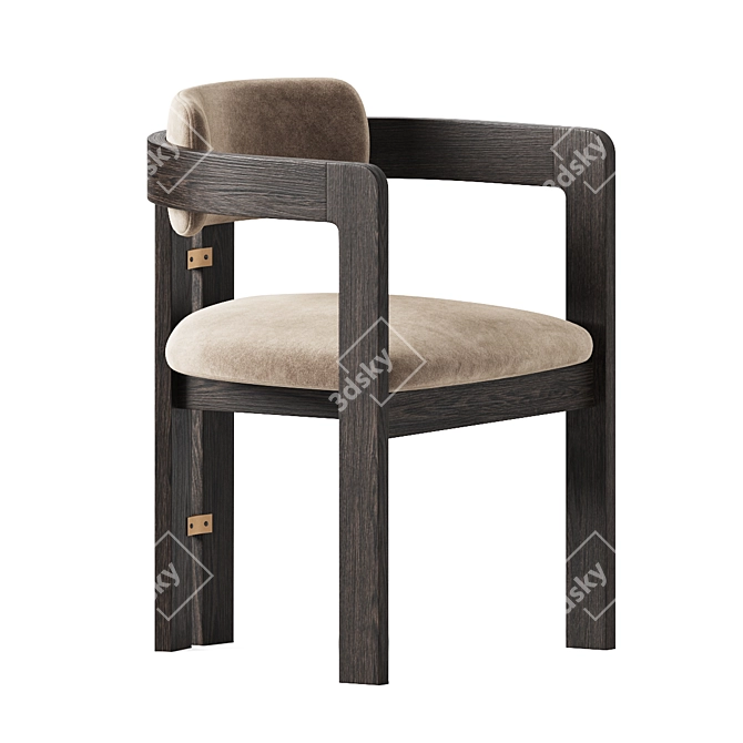 Velvet Upholstered Wood Kibo Chair 3D model image 4