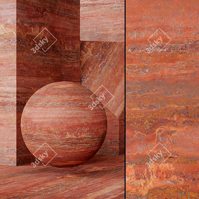 Red Travertine Texture Set 3D model image 1