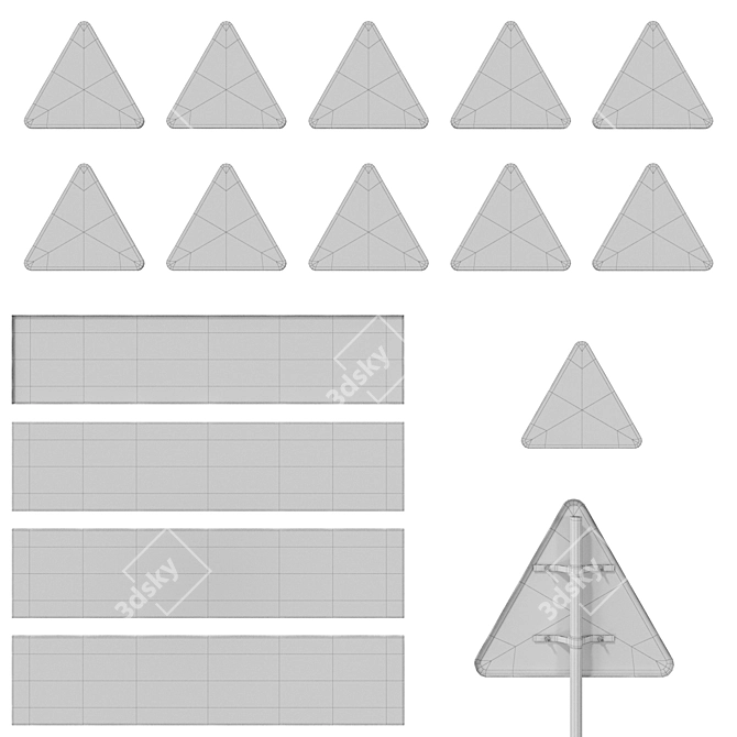 Warning Road Signs Set 3D model image 2