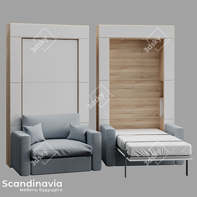 Scandi 02 Sofa-Bed Transforming Cabinets 3D model image 1