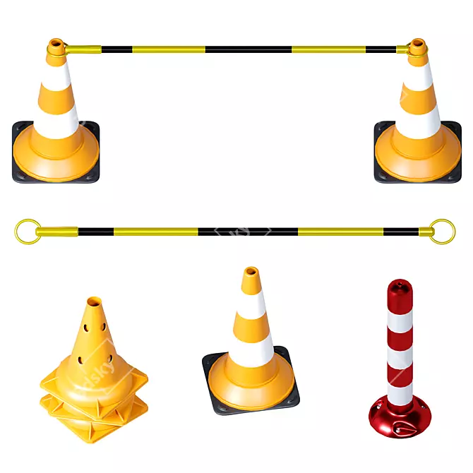 Road Barrier Set in 3D 3D model image 4