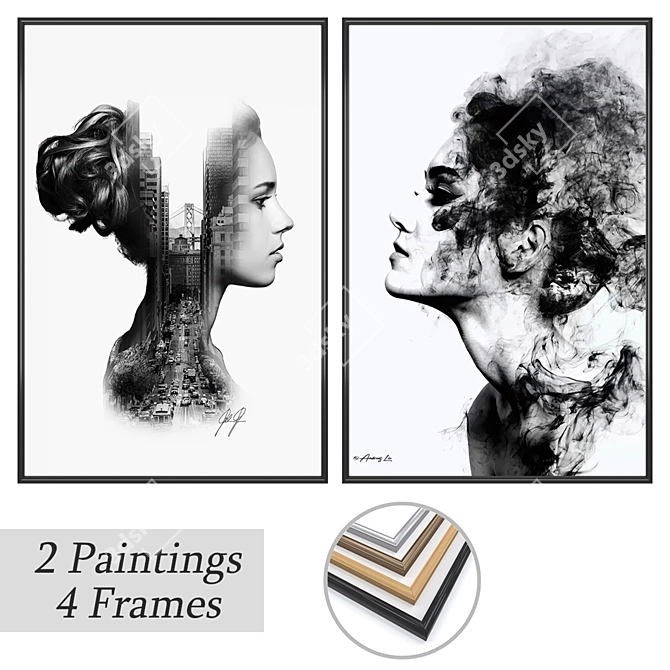 Art Prints Set with Frames 3D model image 1