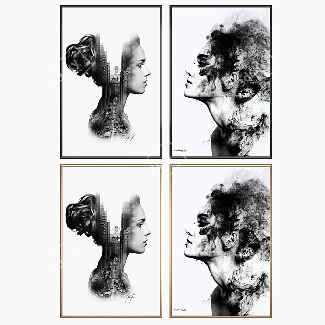 Art Prints Set with Frames 3D model image 2