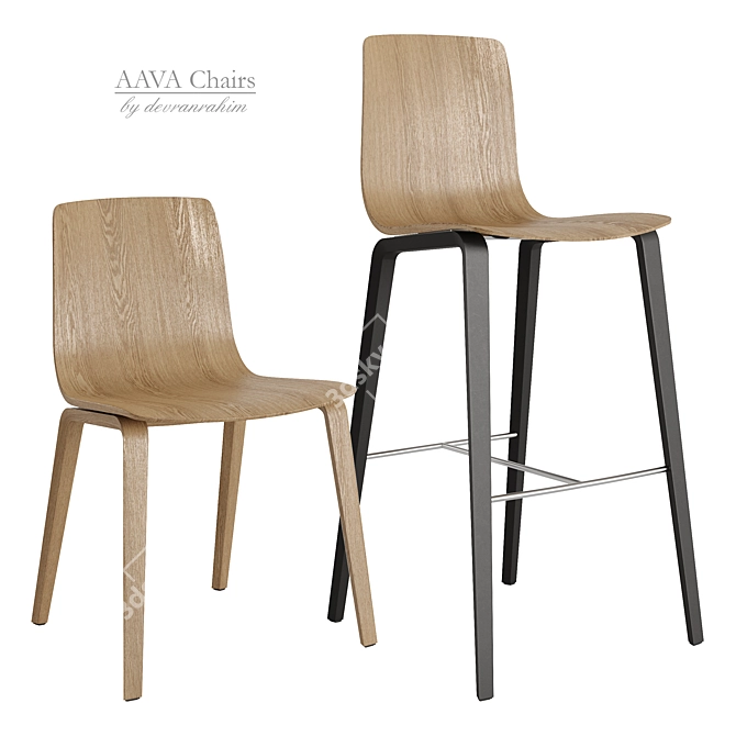 Modern Wood Legs Chair Set 3D model image 1