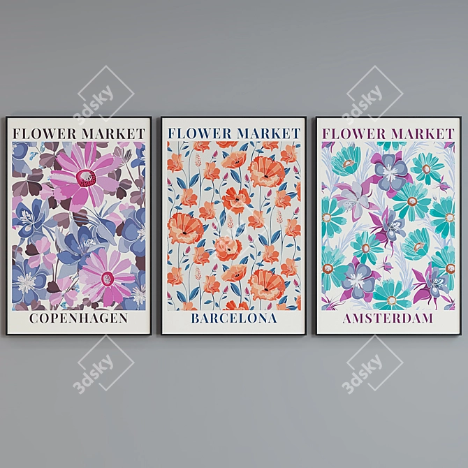 Floral Market Picture Frame Set 3D model image 3