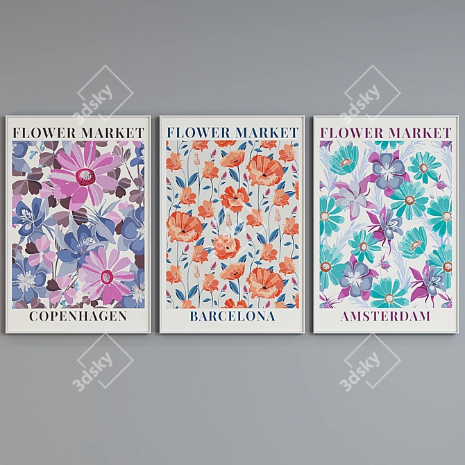 Floral Market Picture Frame Set 3D model image 5
