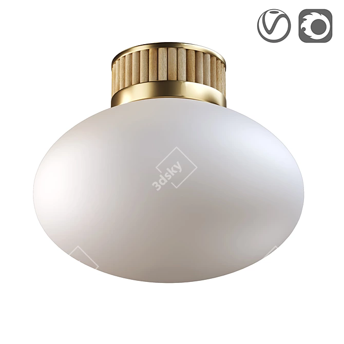 Bohemian Chic Brass, Bamboo & Opal Glass Ceiling Light 3D model image 1