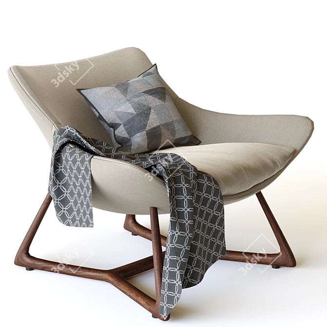 Elegant Harp Armchair with Cushion 3D model image 2