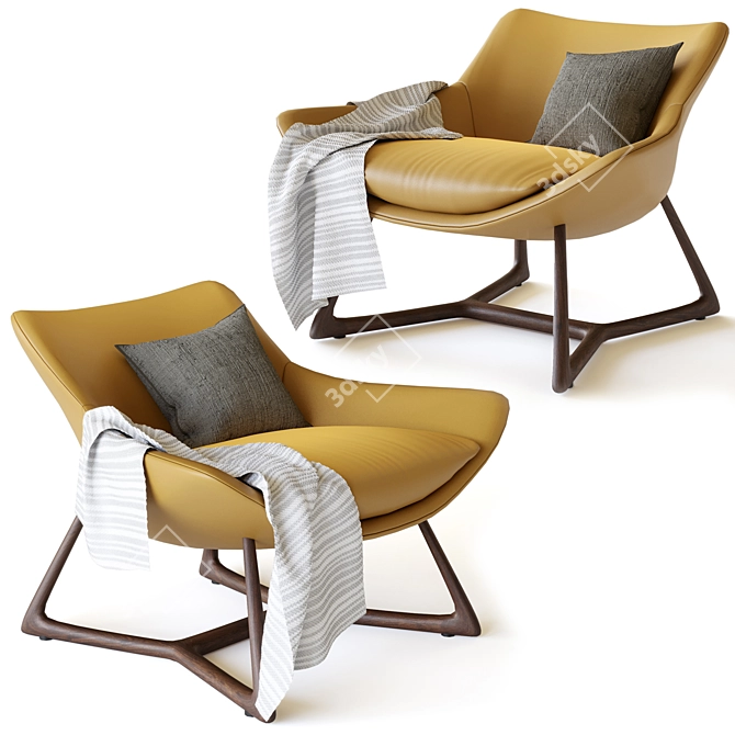 Elegant Harp Armchair with Cushion 3D model image 7