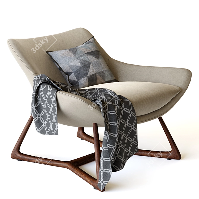 Elegant Harp Armchair with Cushion 3D model image 8