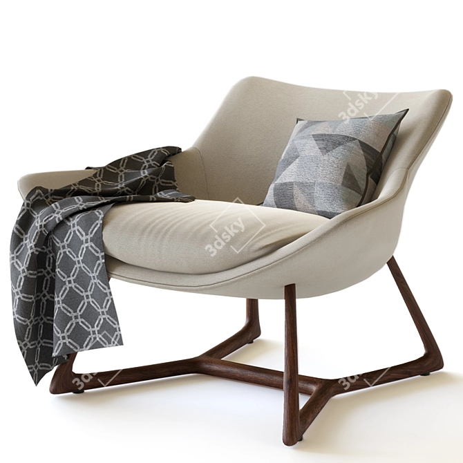 Elegant Harp Armchair with Cushion 3D model image 10