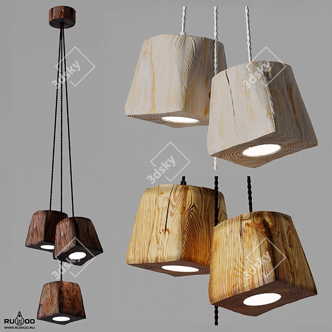 Handcrafted Pine Pendant Light 3D model image 1