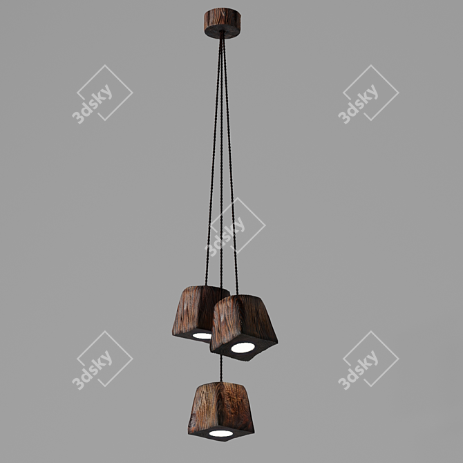 Handcrafted Pine Pendant Light 3D model image 2