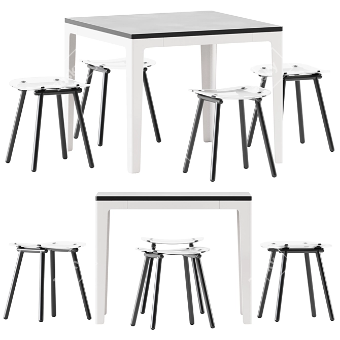  Contemporary Duo: Pop Table & Fenster Stool 3D model image 1