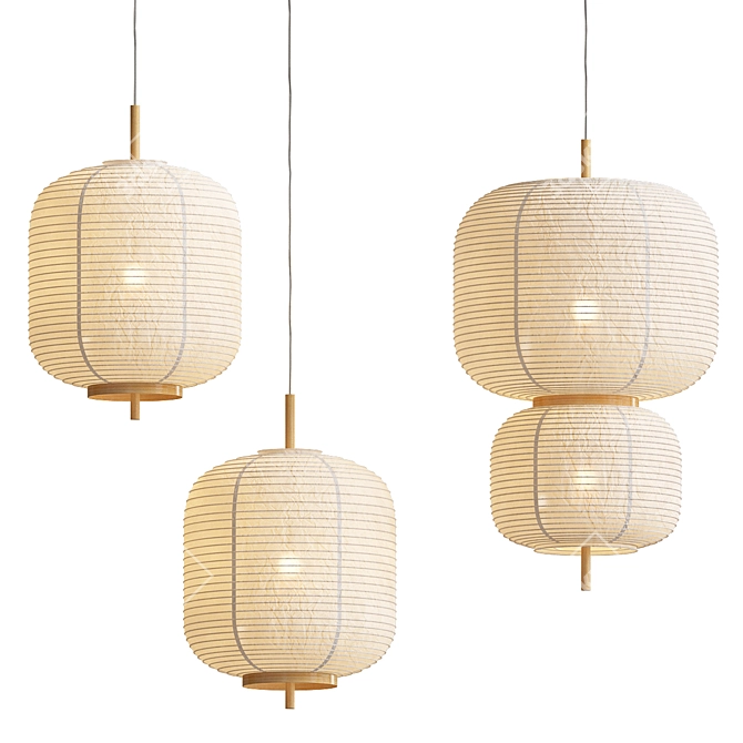 Rice Paper Suspension Lamp 3D model image 1