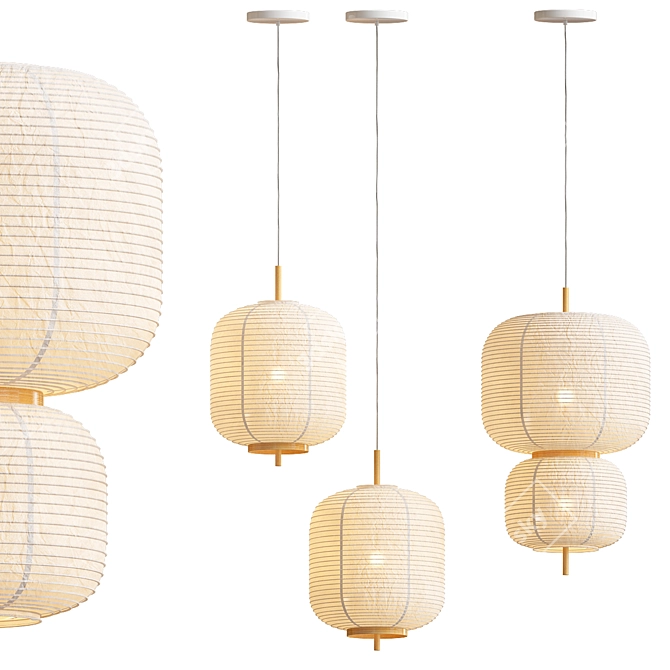 Rice Paper Suspension Lamp 3D model image 2