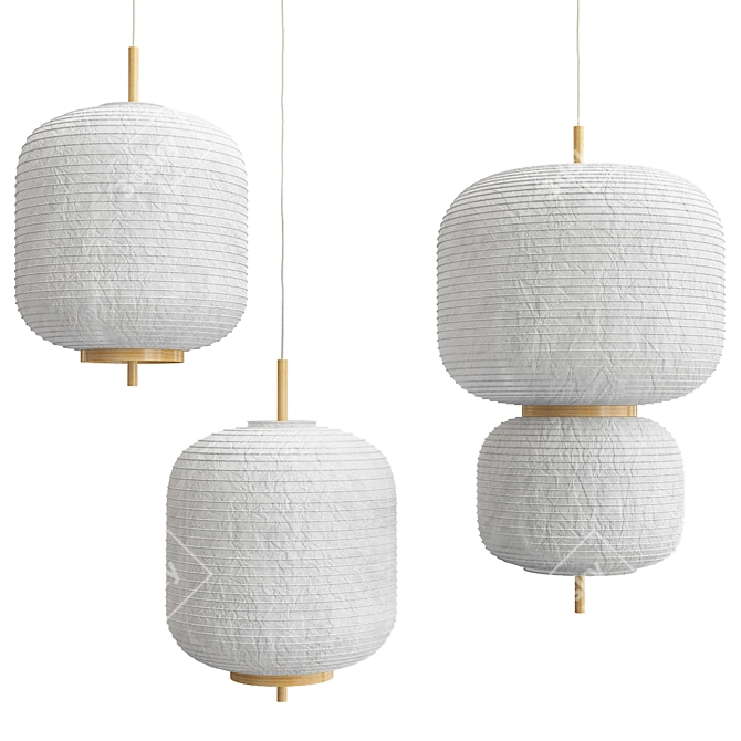 Rice Paper Suspension Lamp 3D model image 3