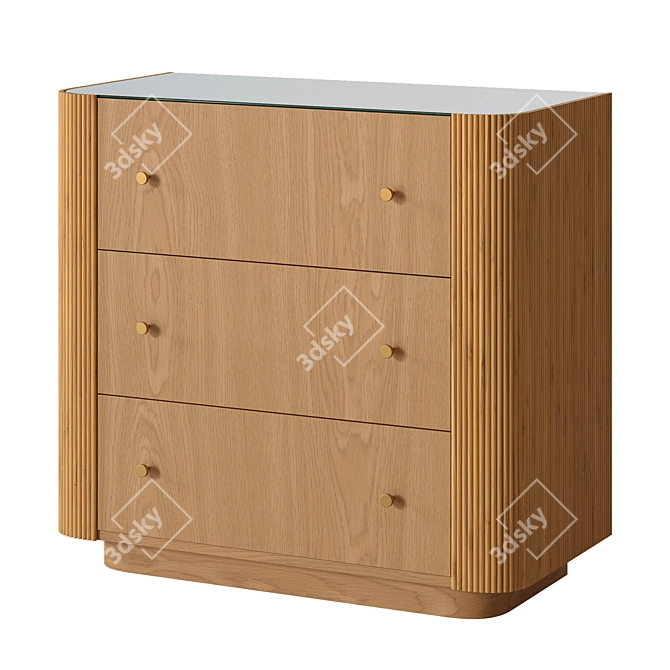 Natural Oak and Rattan 3-Drawer Chest 3D model image 1