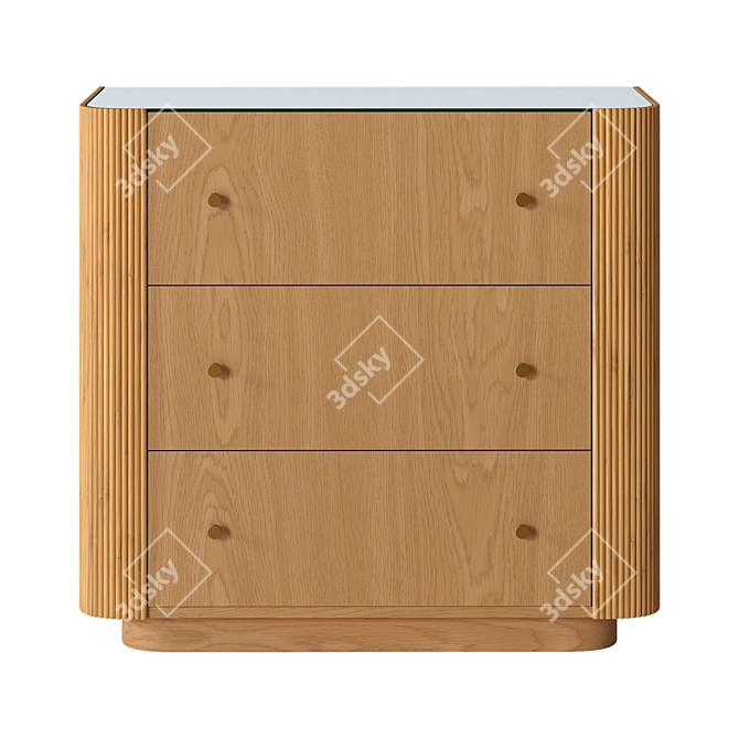 Natural Oak and Rattan 3-Drawer Chest 3D model image 2