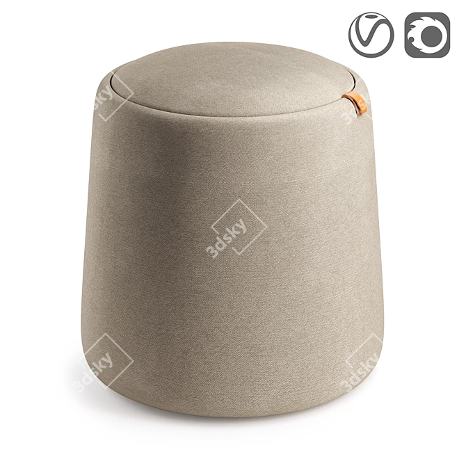 Pouf with Fabric Upholstery & Leather Handle 3D model image 1