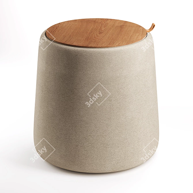 Pouf with Fabric Upholstery & Leather Handle 3D model image 3