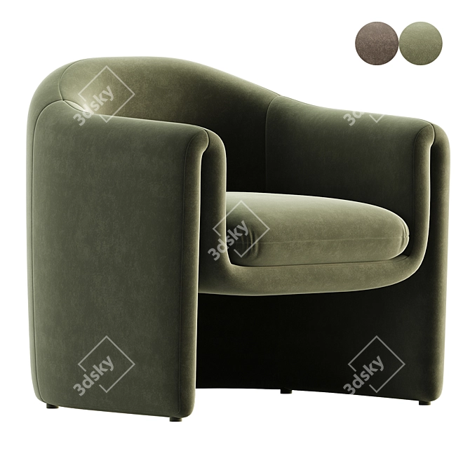 Luxury Velvet Barrel Chair 3D model image 2