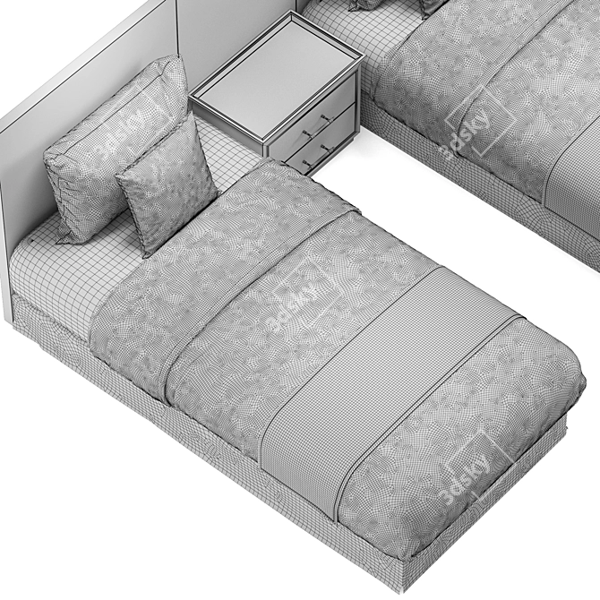 Hotel Room Single Bed: Compact 3D model image 6