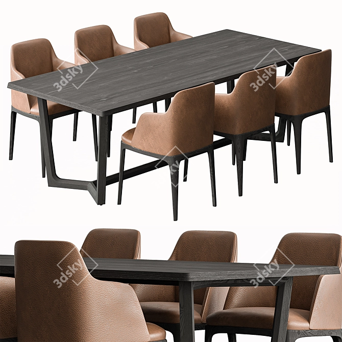 Elegant Dining Set with 6 Chairs 3D model image 1