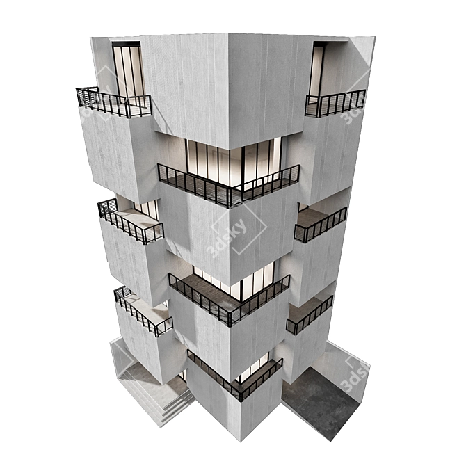 Modern Dual Facade Building Model 3D model image 5