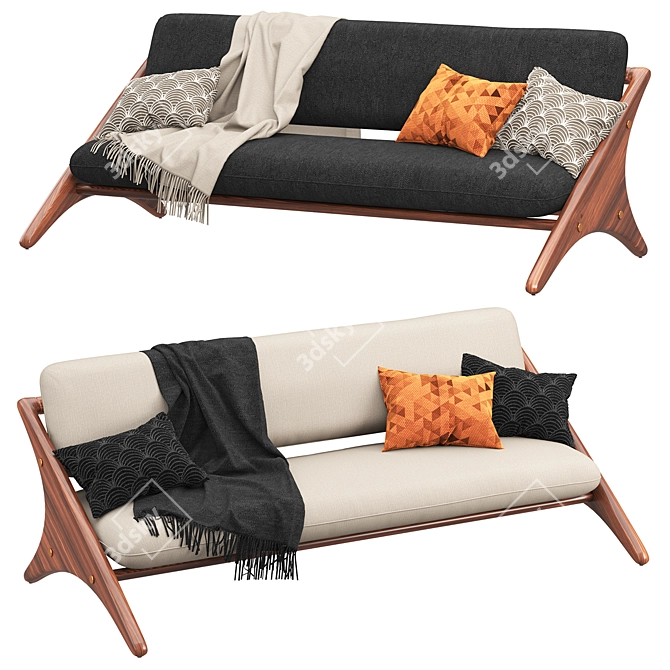 Modern Angolo Velvet Espresso Sofa 3D model image 1