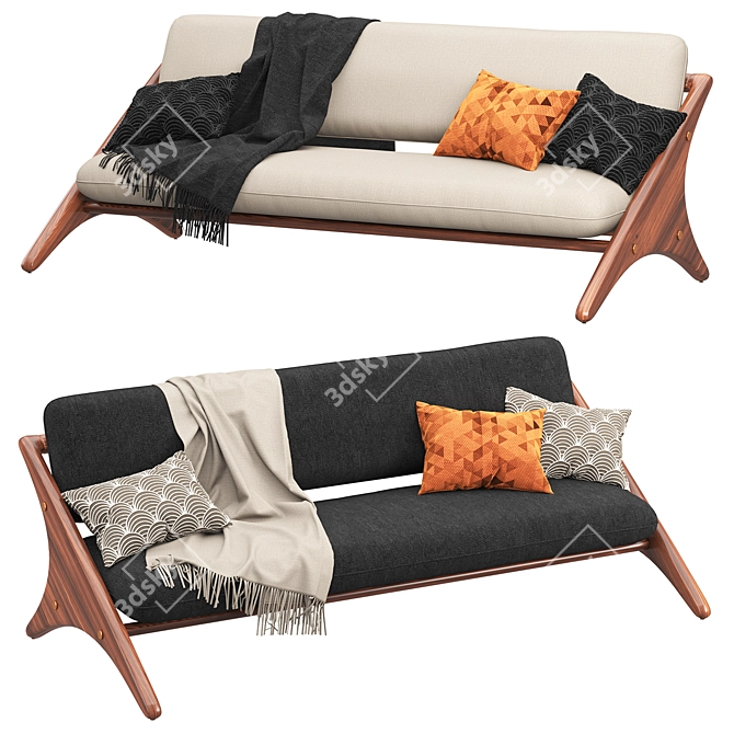 Modern Angolo Velvet Espresso Sofa 3D model image 2