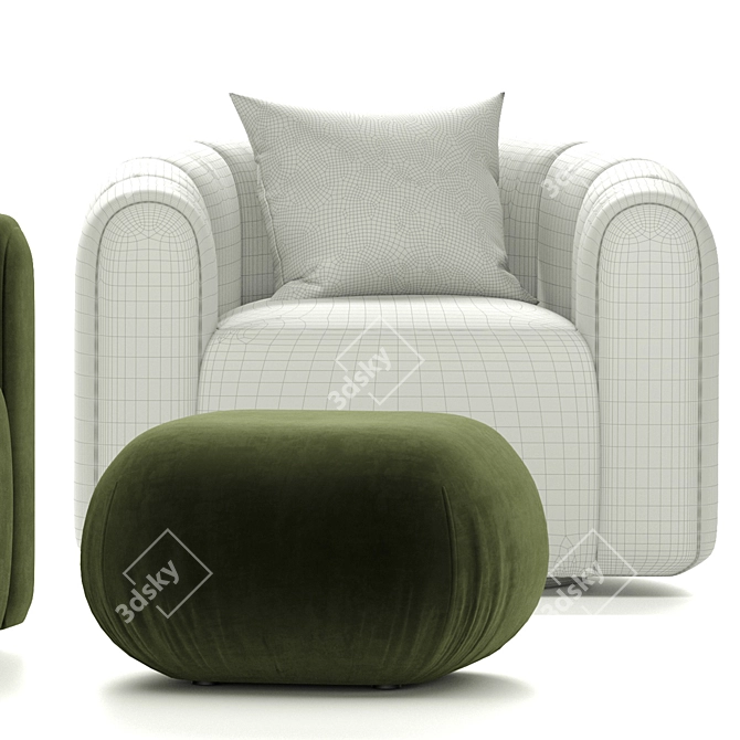 Luxe Green Velvet Swivel Chair 3D model image 5