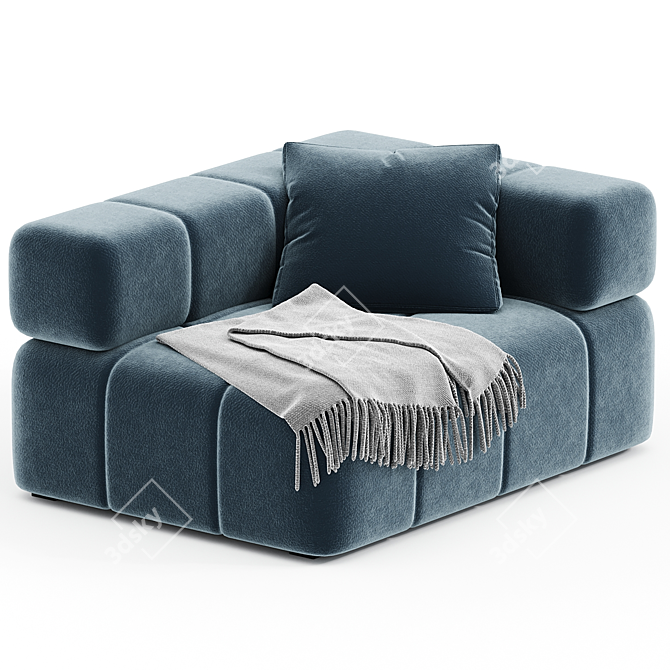 Blue Marine Velvet Modular Sofa 3D model image 1