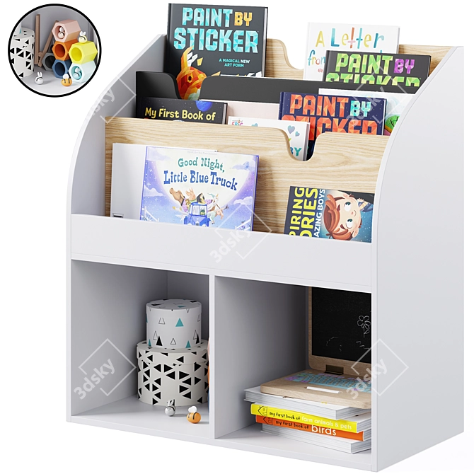 Children's Bookcase with Library Books 3D model image 1