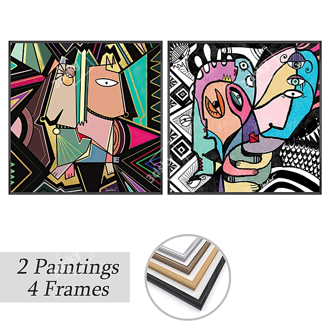 Wall Art Set with Frames 3D model image 1