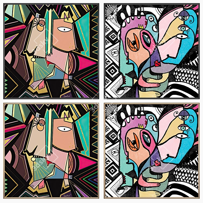 Wall Art Set with Frames 3D model image 2