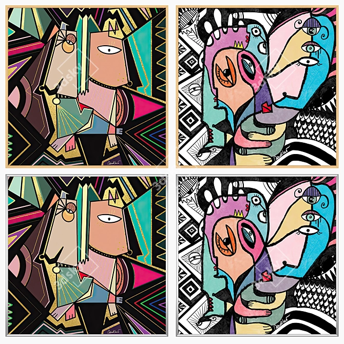 Wall Art Set with Frames 3D model image 3