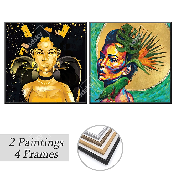 Modern Art Set with Frames 3D model image 1