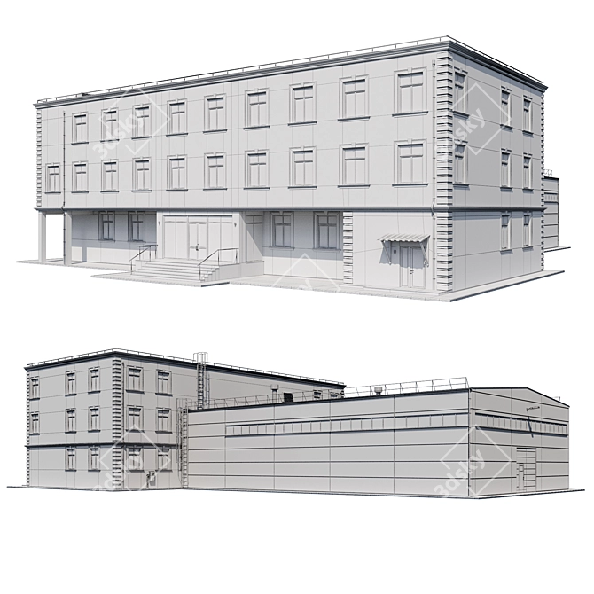 Industrial Building Model Kit 3D model image 2