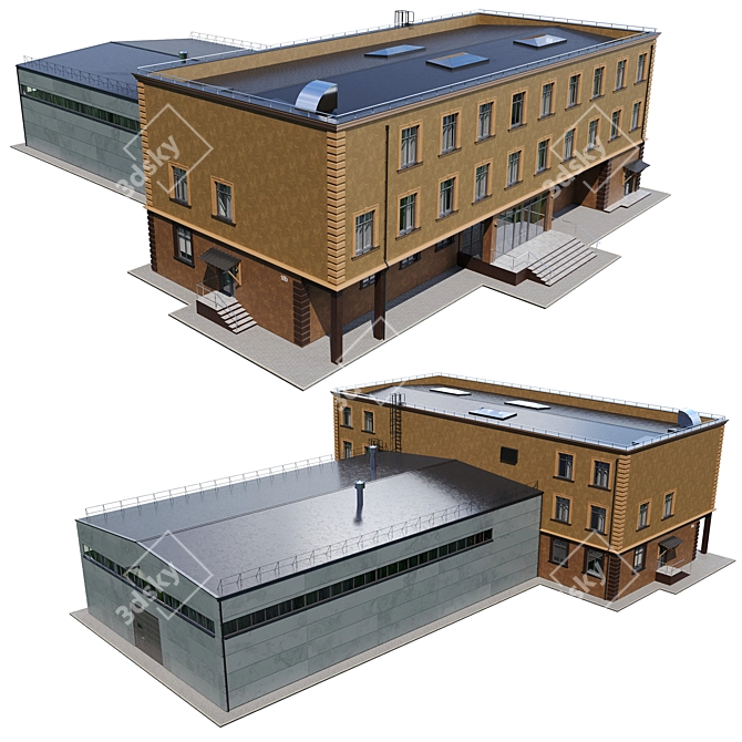 Industrial Building Model Kit 3D model image 4