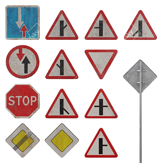 High-Quality Priority Road Sign Set 3D model image 1