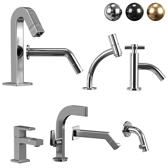 Elegant Chrome Bathroom Faucet Set 3D model image 1