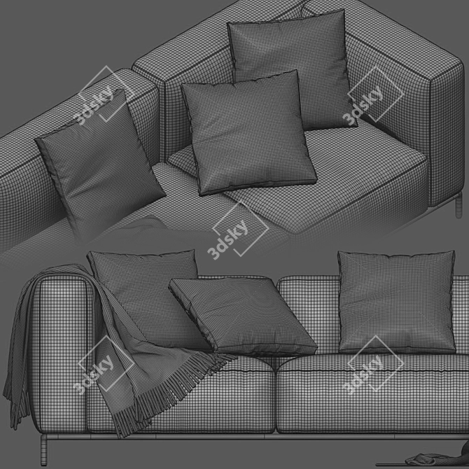 Stylish Cassina Mex L-Shaped Sofa 3D model image 5