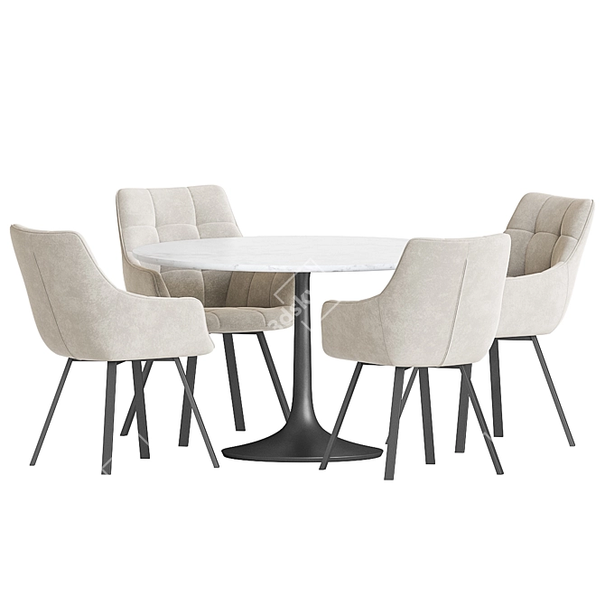  Elegant Velvet Wood Dining Set 3D model image 2