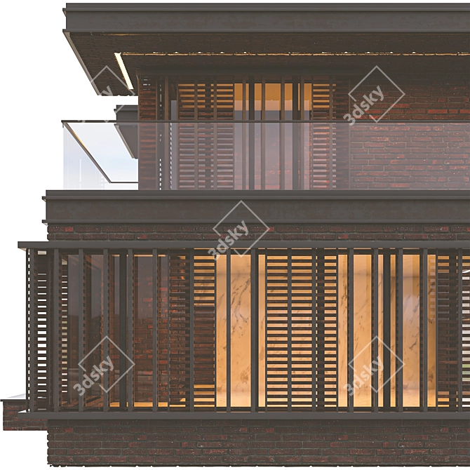 Modern Brick Villa VRAY CORONA 3D model image 10