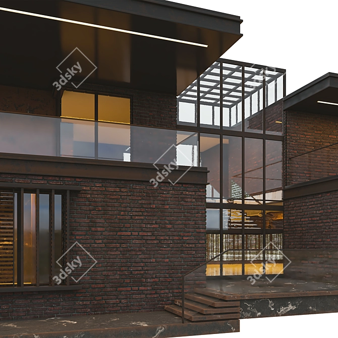 Modern Brick Villa VRAY CORONA 3D model image 4