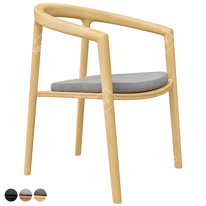 Teak Solid Dining Armchair 3D model image 4