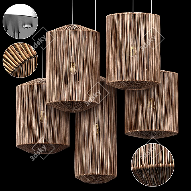 Rattan Barrel Chandelier, 3D Model 3D model image 1