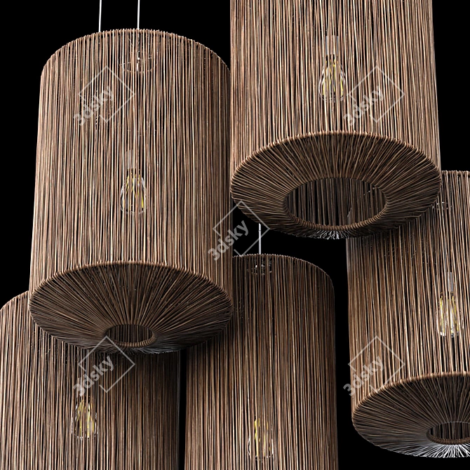 Rattan Barrel Chandelier, 3D Model 3D model image 2