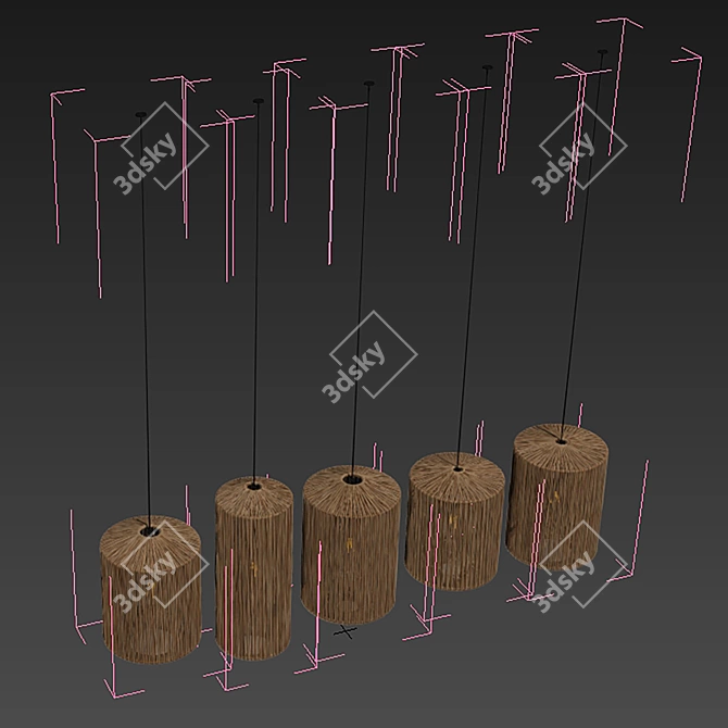 Rattan Barrel Chandelier, 3D Model 3D model image 6